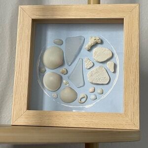 Natural Seashell and Glass Art in Wooden Frame